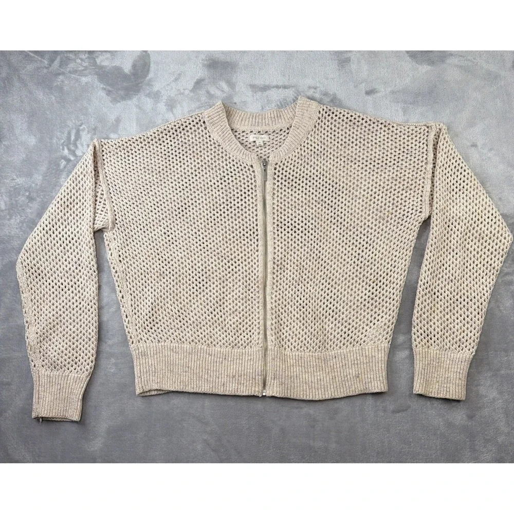 Pilcro Women's XS Open Knit Cardigan Sweater Beige Full Zip Cotton Blend